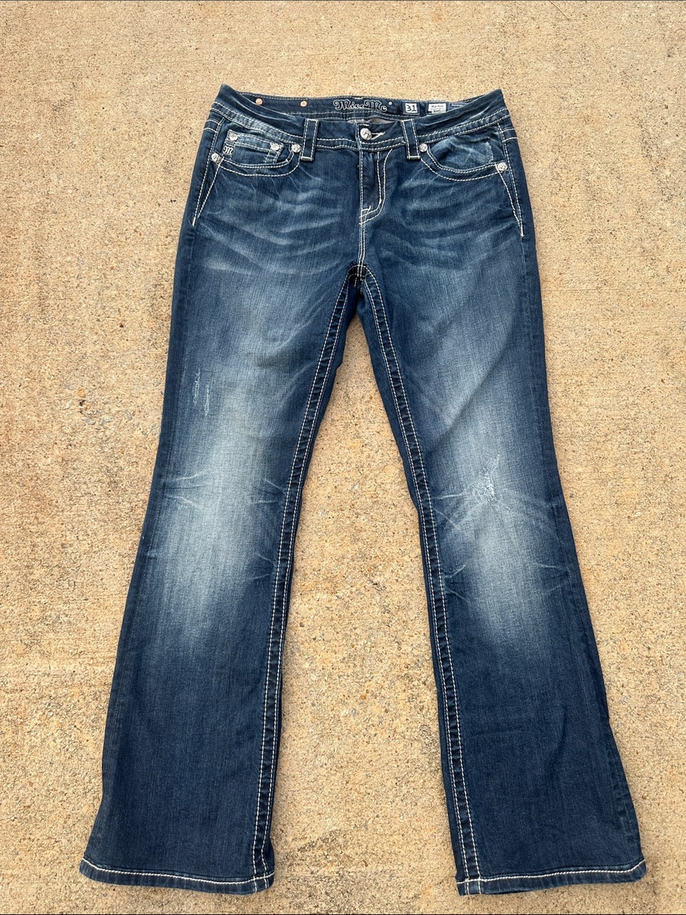 Miss Me Women's MID-RISE Boot Cut Jeans in Dark Blue Indigo SZ 31